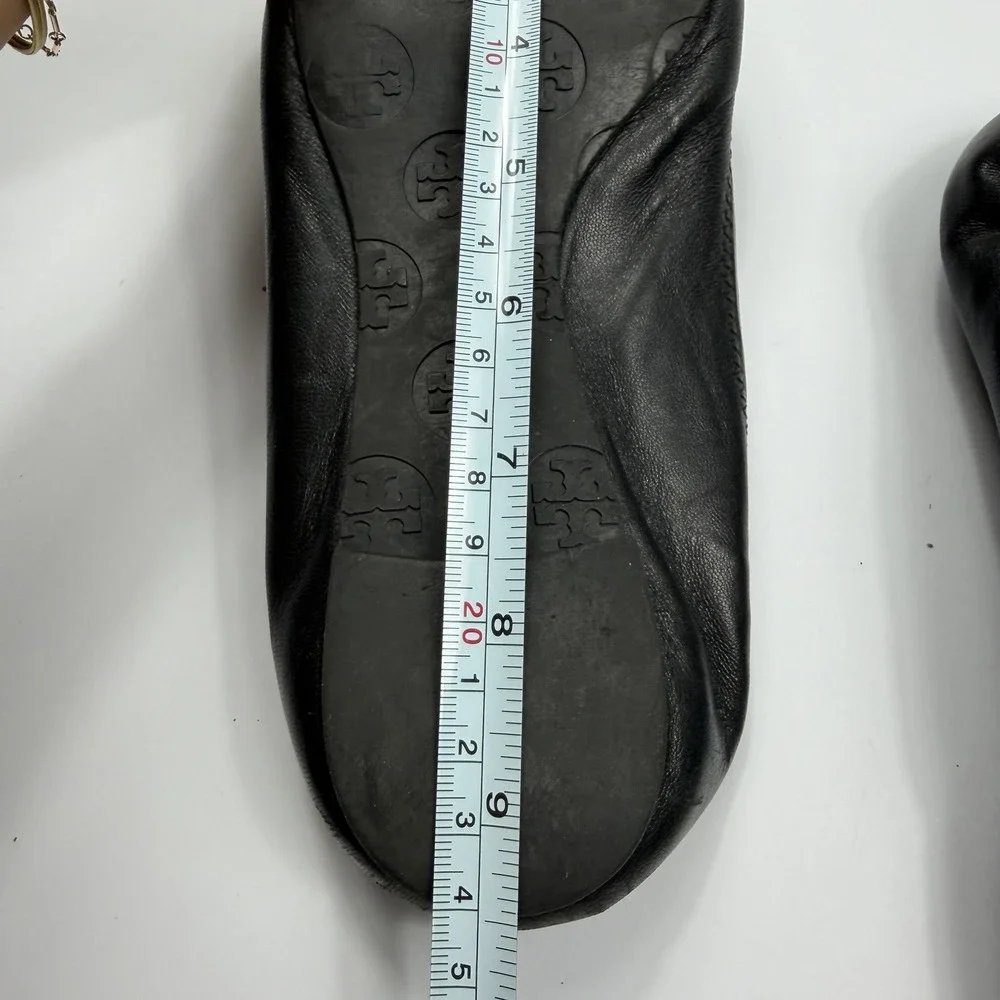 Tory Burch Reva Ballet Flats Womens 7.5 Black Leather Gold Logo Slip On Shoes - Picture 9 of 9